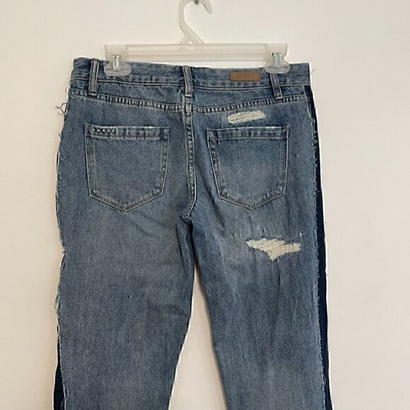 BLANK NYC BLANKNYC Patchwork Distressed Side Striped Crop Girlfriend Jeans Boho - Picture 13 of 14